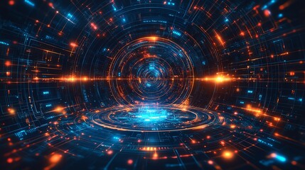 Obraz premium Futuristic technology, circuit board with intricate details, vibrant glowing components, neon patterns connecting, representing advanced innovation and hightech systems