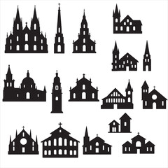 Obraz premium SET VECTOR VARIOS CHRUCH SILHOUETTES, WEDDING, CHRISTMAS