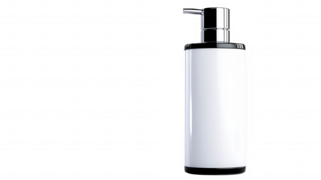 Sleek Cylindrical Soap Dispenser with Chrome Pump and Black Base