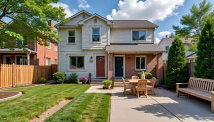 Fototapeta premium Stylish duplex townhouse with shared outdoor space, harmonious living