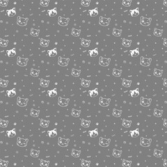 Seamless Pattern with Cute Doodle Cat Faces_1