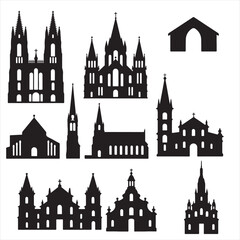 Fototapeta premium SET VECTOR VARIOS CHRUCH SILHOUETTES, WEDDING, CHRISTMAS