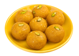 Delicious Motichoor Ladoo sweets on yellow plate