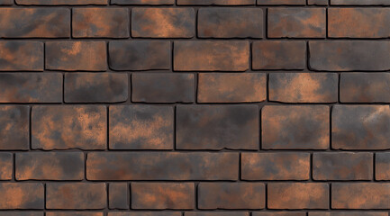 Obraz premium Old red brick wall with dark brown tones, featuring an ultra-realistic texture and weathered details. High-resolution photography, perfect for backgrounds, architectural designs, and vintage aesthetic