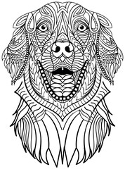 Adult coloring book, Hand drawn dog design for coloring, mandala doodle art coloring pages, amaizing dogs