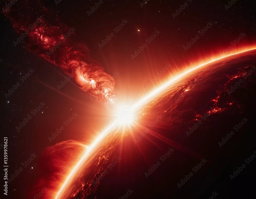 Poster vivid luminescence envelops distant celestial formations while vibrant colors radiate, showcasing th
