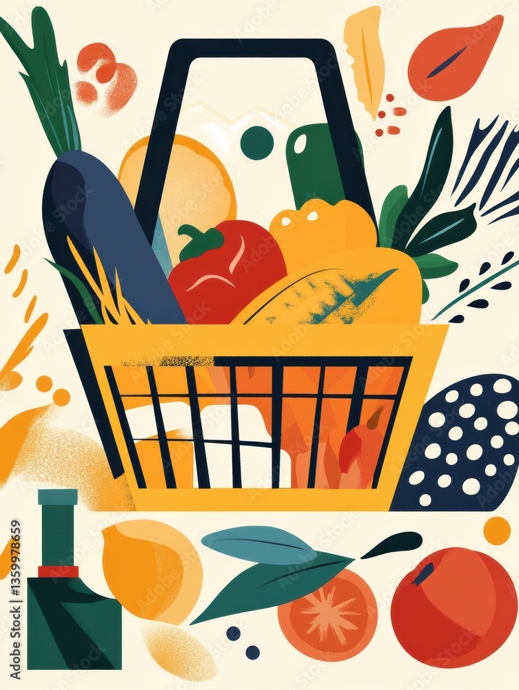 Leinwandbilder stylish abstract grocery shopping composition featuring colorful produce and modern geometric shapes