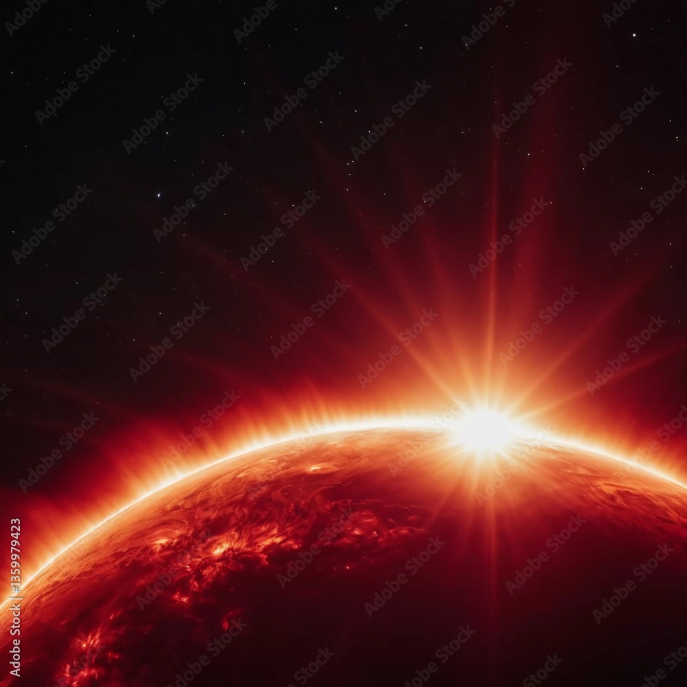 Poster a stunning display unfolds as the first light of dawn casts a warm glow over a distant celestial bod
