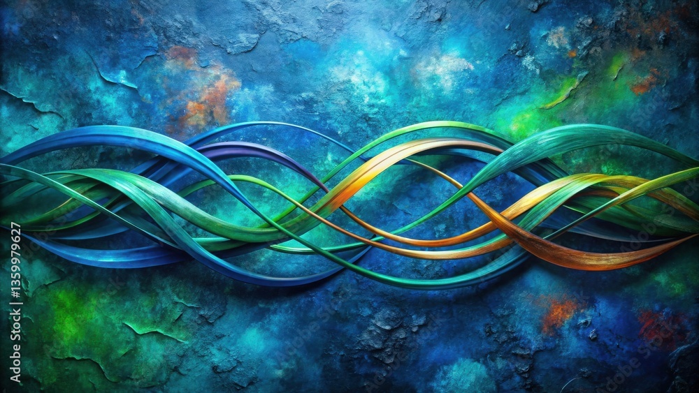Poster abstract swirling lines on a textured deep blue background, evoking a sense of movement and depth