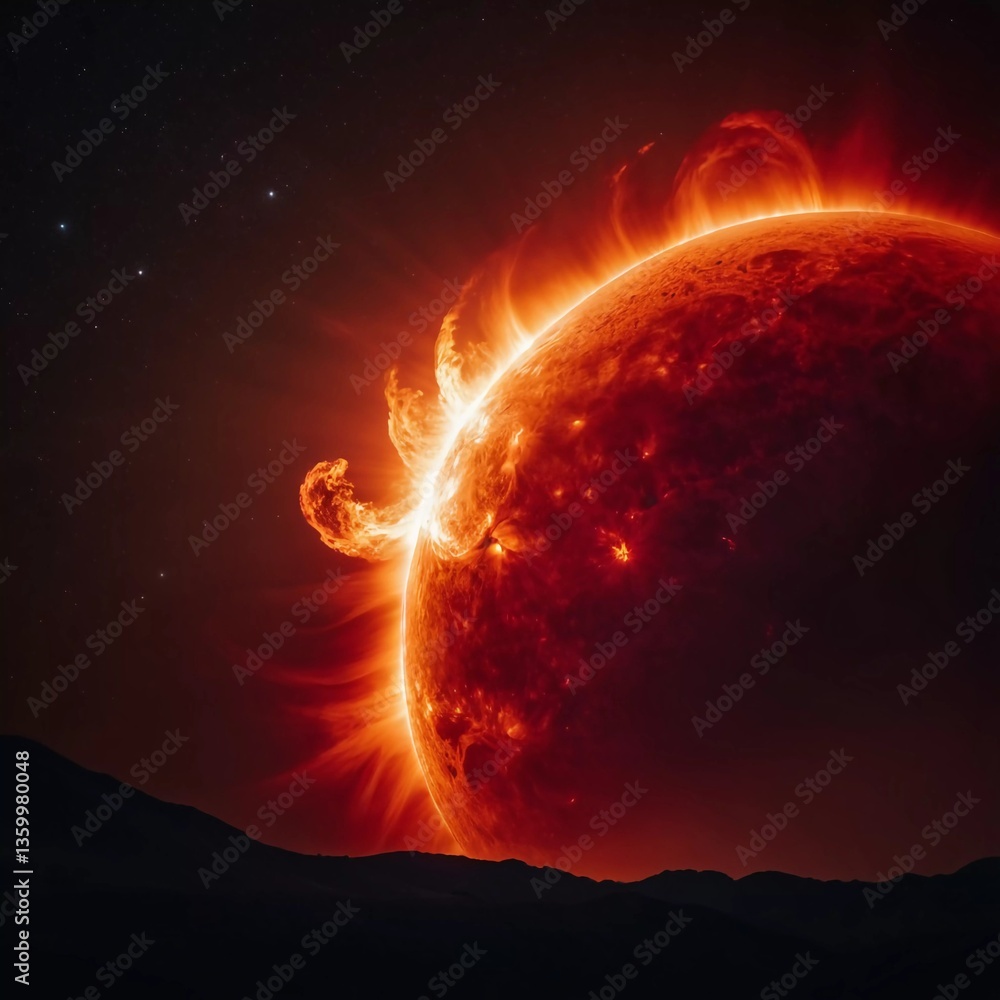 Poster a magnificent glow radiates from the cosmic horizon, illuminating the vastness of space. erupting fl
