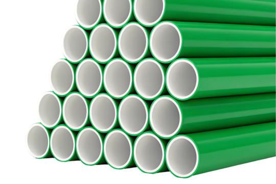 Stack of green pipes, industrial material. - Powered by Adobe
