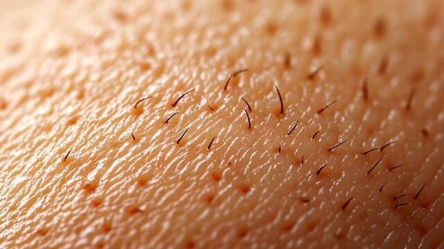 Close-up view of human skin showing hair follicles and texture during a scientific examination
