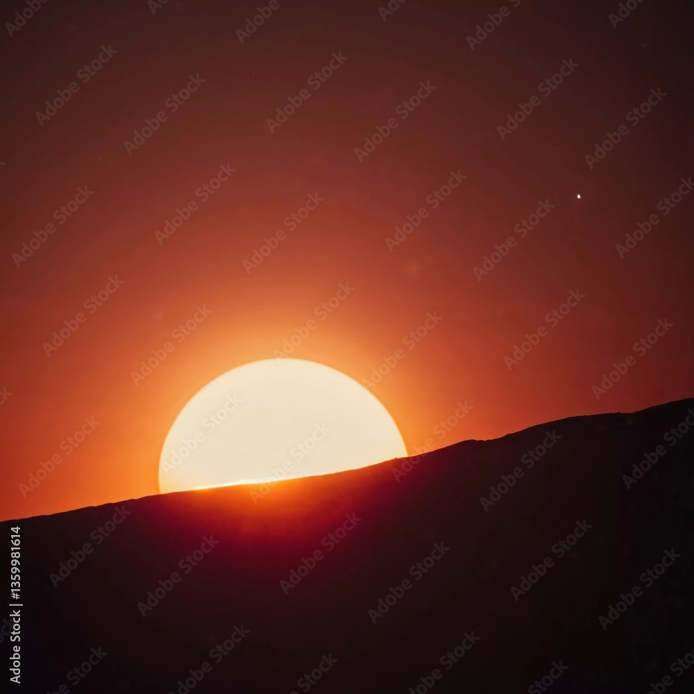 Poster A breathtaking view unfolds as the sun rises above the horizon, casting a warm glow across the landscape while distant planets shimmer in the cosmic expanse Generative AI