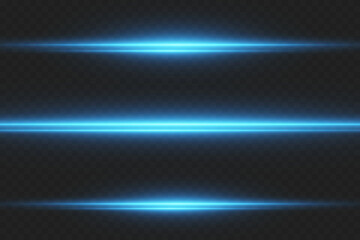 Blue light lines. The shine of horizontal laser beams.