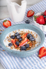 Sweet Homemade Breakfast, Greek Yogurt bowl with Granola and Berries