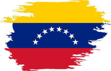 Brush painted Venezuela flag. Grunge flag Venezuela. Watercolor drawing national flag Venezuela. Independence Day. Banner, poster template. National flag Venezuela with coat arms.