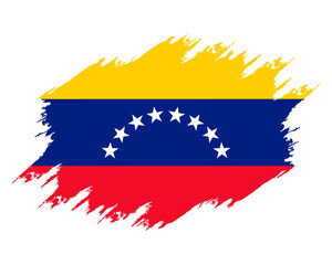 Damaged Venezuela flag. Flag Venezuela with grunge texture. Independence Day. Banner, poster template. National flag Venezuela with coat arms. National flag Venezuela drawn in ink.