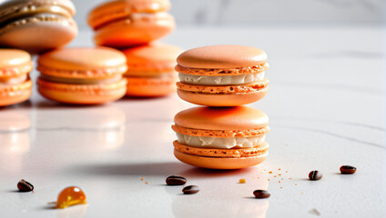 Macarons en nuance de couleur orange sur fond blanc.