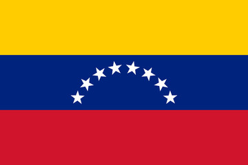 Classic flag Venezuela. Official flag Venezuela with size proportions and original color. Standard color and size. Independence Day. Banner template. National flag Venezuela with coat arms.