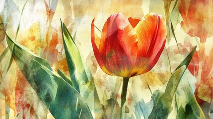 Vibrant Watercolor Tulip Garden