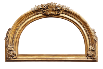 Ornate golden half arch frame with floral and scroll details on a black background for decoration use
