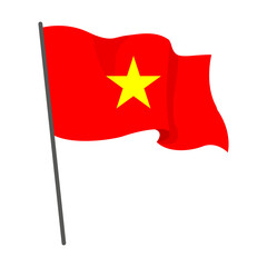 Flag Vietnam fluttering. Independence Day. Banner, poster template. National flag Vietnam with coat arms. Wavy flag Vietnam.