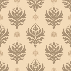 Damask seamless pattern with gold and brown floral, vector illustration elegant for textile, wall paper, bedding, curtains, cushion, wrapping, scarf, luxury style, vintage, decoration, interior