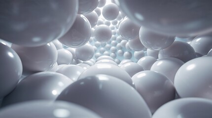 Abstract white spherical tunnel, glossy texture, immersive design, copy space