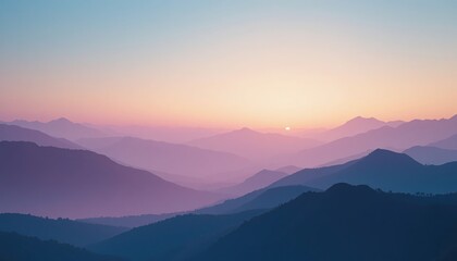Serene sunset over mountain range majestic landscape nature photography tranquil environment wide-angle view peaceful aesthetics for relaxation