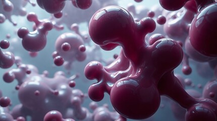 Abstract pink molecular structures floating in a soft gray environment
