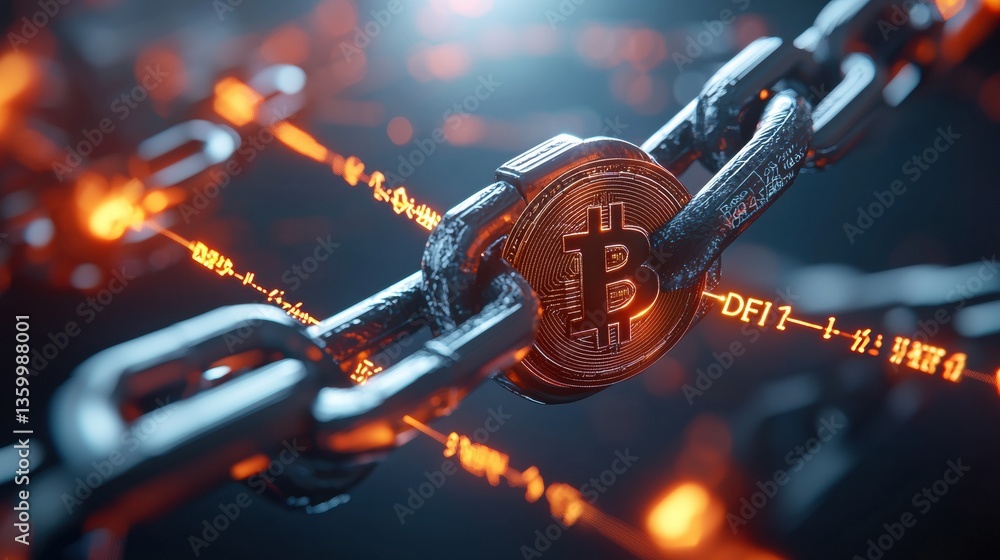 Aufkleber digital representation of bitcoin in a chain.