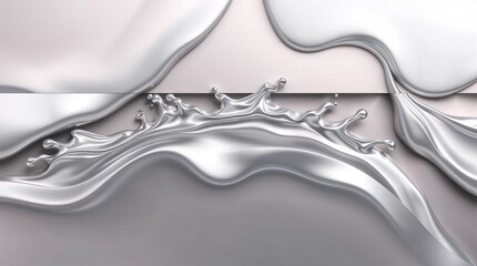 Abstract liquid silver splash creating dynamic waves on a smooth surface