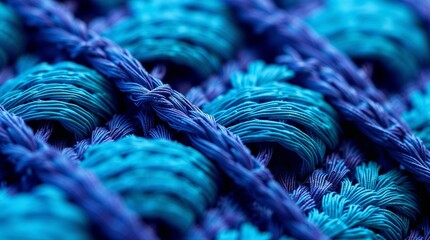 Close-up of intricately woven vibrant blue and turquoise textile pattern