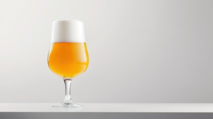 A single glass of beer on a white background with space to write a message.