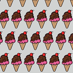 Hand-drawn doodle set. Different types of ice cream, waffle cone, cup, popsicle, and sundae. Sketch-style cafe menu, card, or birthday card decoration. Vector illustration.