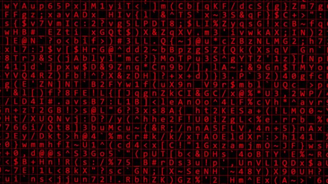 Abstract digital red background of computer symbols, the process of encryption and cryptography