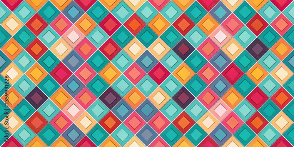 Poster vibrant geometric diamond pattern design featuring a colorful mosaic of interlocking shapes for text