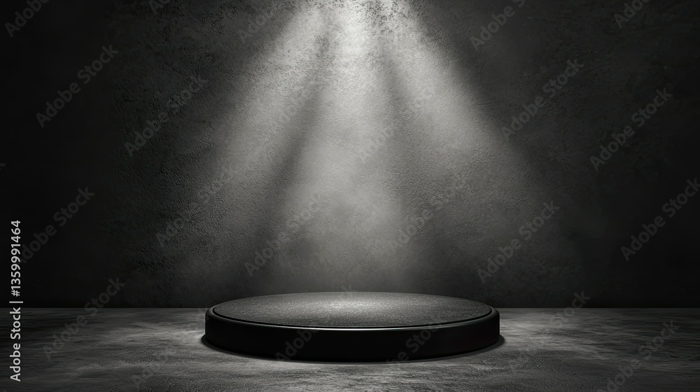Aufkleber 3d render of a minimalistic black podium with elegant lighting, designed for displaying futuristic t