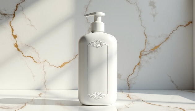 Soap dispenser bottle mockup on elegant marble surface