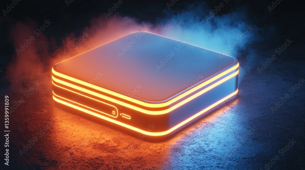 Poster 3d rendering of cloud computing storage with glowing blue data transfer lines.