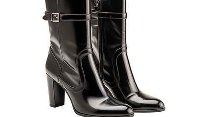Black Leather Boots High Heels, Classic Winter Footwear for Fall Fashion.