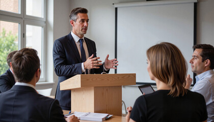 Business Presentation with Confident Speaker at Meeting Room  