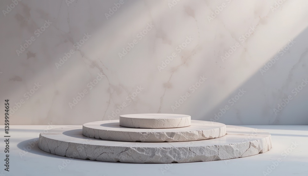 Poster modern minimalist display platform arrangement studio setting 3d render bright natural lighting abst