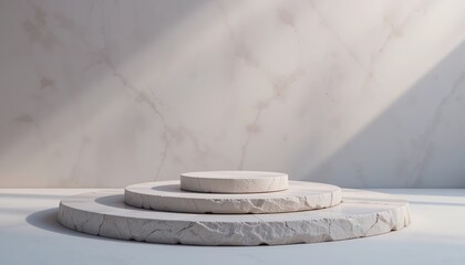 Modern minimalist display platform arrangement studio setting 3d render bright natural lighting abstract concept