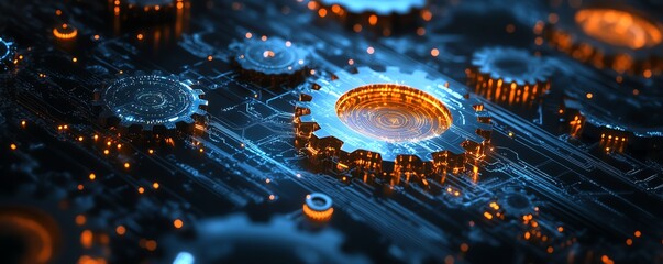 A futuristic illustration of interconnected gears and intricate circuitry