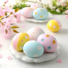 Fototapeta premium Pastel Easter Eggs with Floral Design Spring Decoration