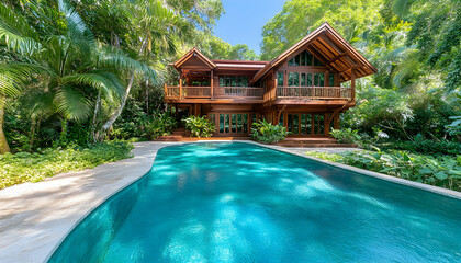 Tropical house poolside luxury vacation rental