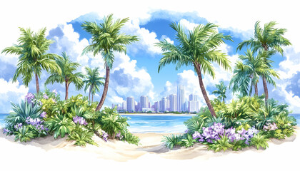 Fototapeta premium Tropical Island Cityscape