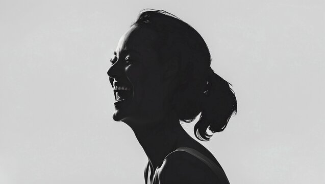 Joyful silhouette of a laughing woman isolated