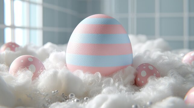 Pastel Easter egg nestled in fluffy clouds - Powered by Adobe